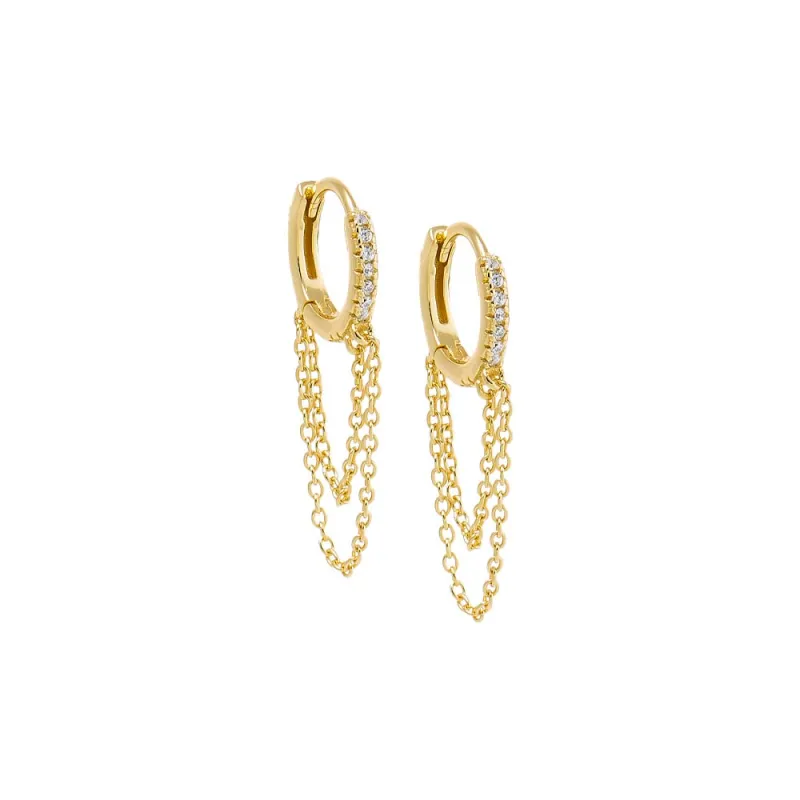Pave Double Chain Drop Huggie Earring sold by Adina Eden's
