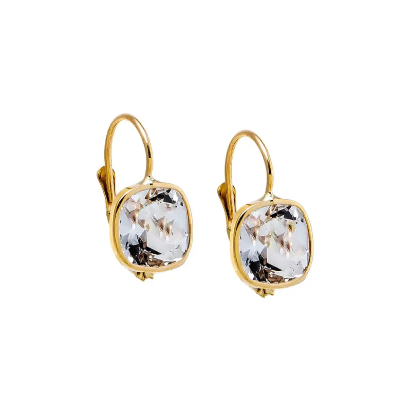 White Topaz Cushion Bezel Fish Hook Huggie Earring 14K sold by Adina Eden's