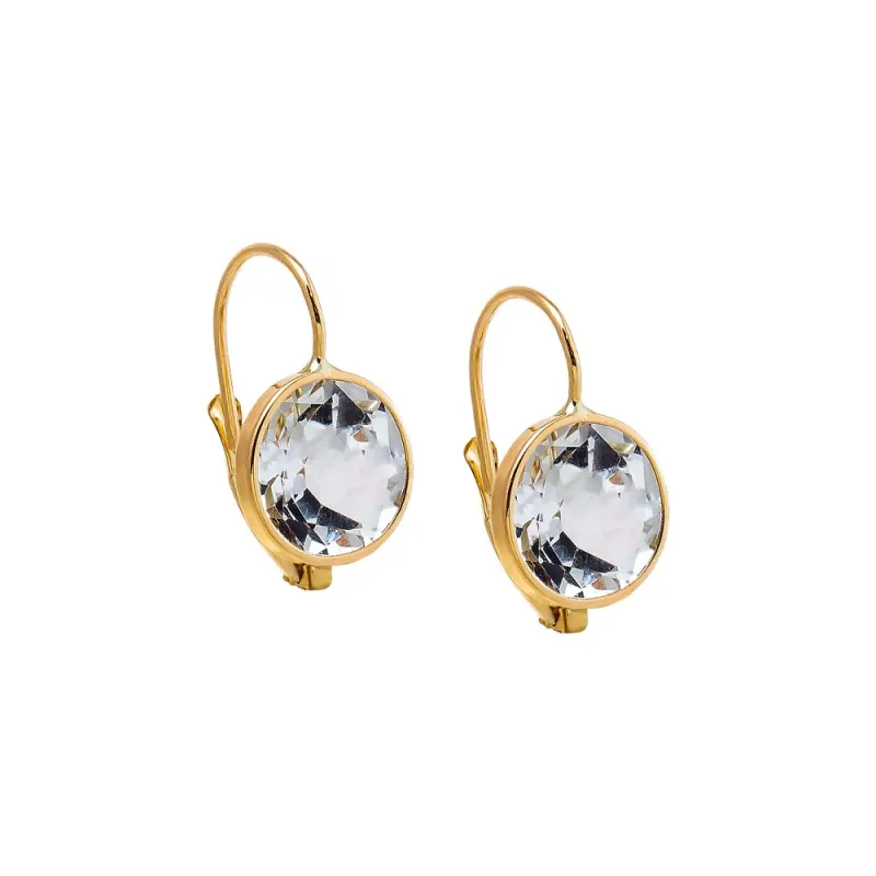 White Topaz Round Bezel Fish Hook Huggie Earring 14K sold by Adina Eden's