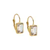 White Topaz Emerald Bezel Fish Hook Huggie Earring 14K sold by Adina Eden's