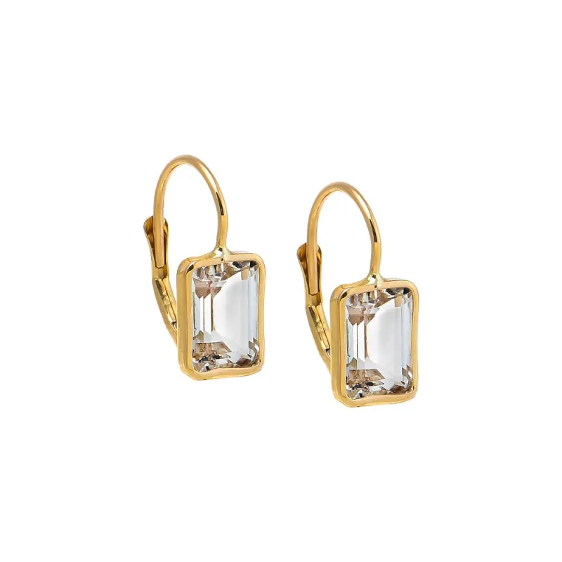 White Topaz Emerald Bezel Fish Hook Huggie Earring 14K sold by Adina Eden's