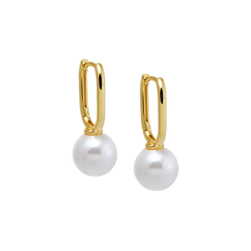 Solid Paperclip Pearl Huggie Earring sold by Adina Eden's