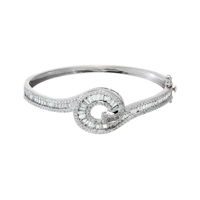 Lab Grown Diamond Pave X Baguette Fancy Loop Bangle Bracelet 14K sold by Adina Eden's
