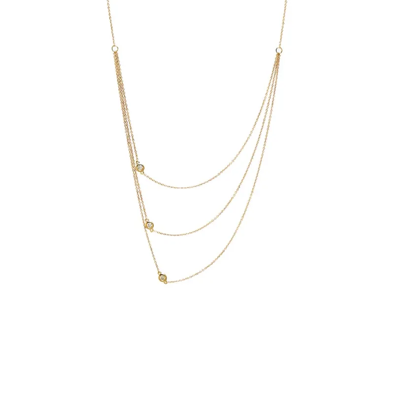 Diamond Sideway Bezel Triple Chain Necklace 14K sold by Adina Eden's