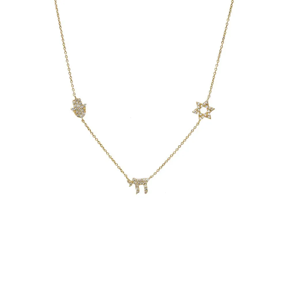 Diamond Pave Jewish Charms Necklace 14K sold by Adina Eden's