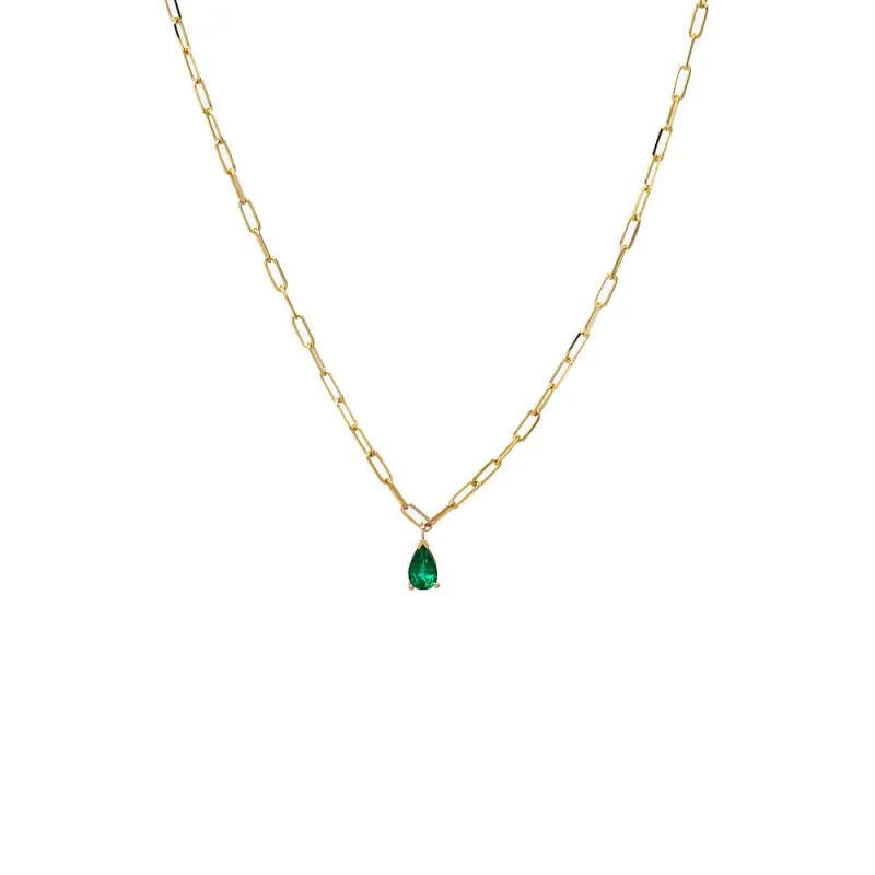 Emerald Pear Pendant Necklace 14K sold by Adina Eden's