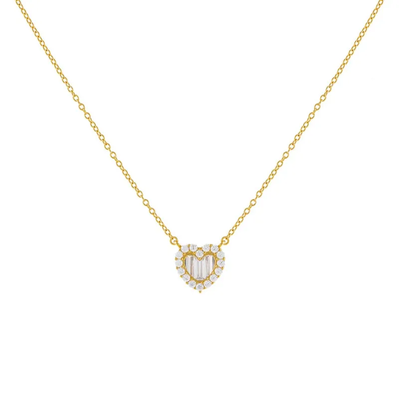 Baguette CZ Heart Necklace sold by Adina Eden's