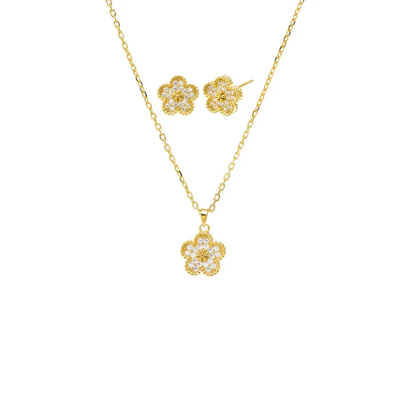 Pave Flower Necklace & Earring Combo Set made by Adina Eden's
