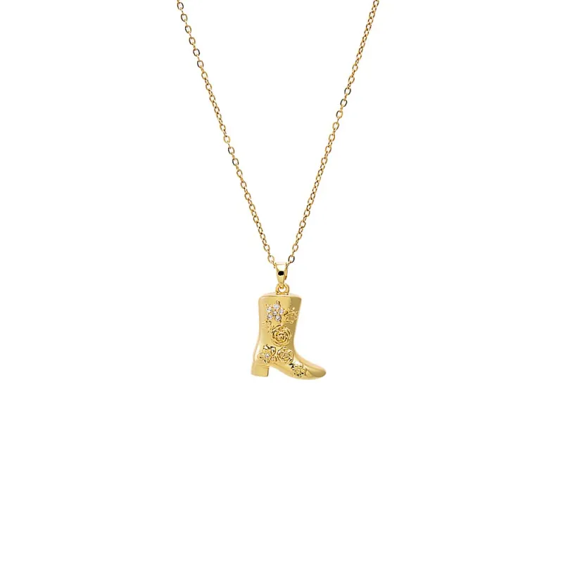 CZ Cowboy Boot Pendant Necklace sold by Adina Eden's