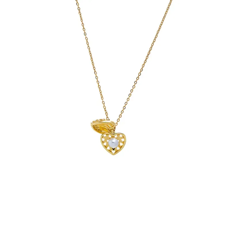 CZ Heart Caged Pearl Pendant Necklace sold by Adina Eden's