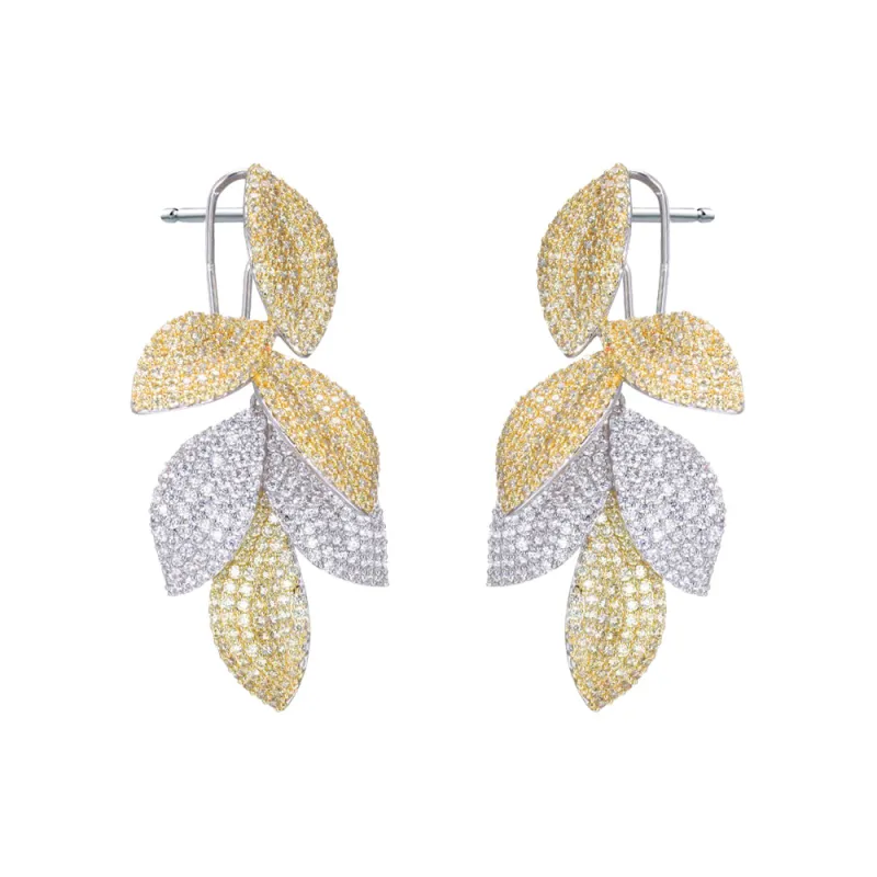 Two Tone Pave Dangling Petal Drop Stud Earring sold by Adina Eden's
