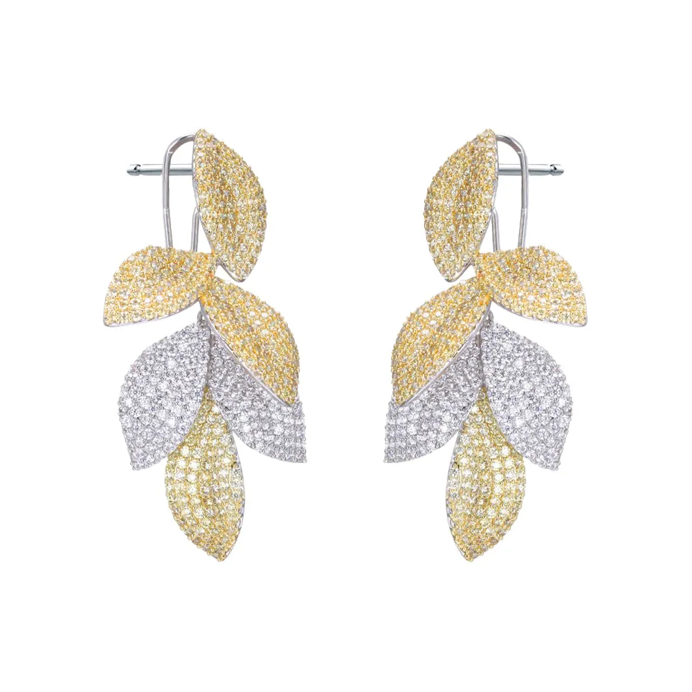 Two Tone Pave Dangling Petal Drop Stud Earring sold by Adina Eden's