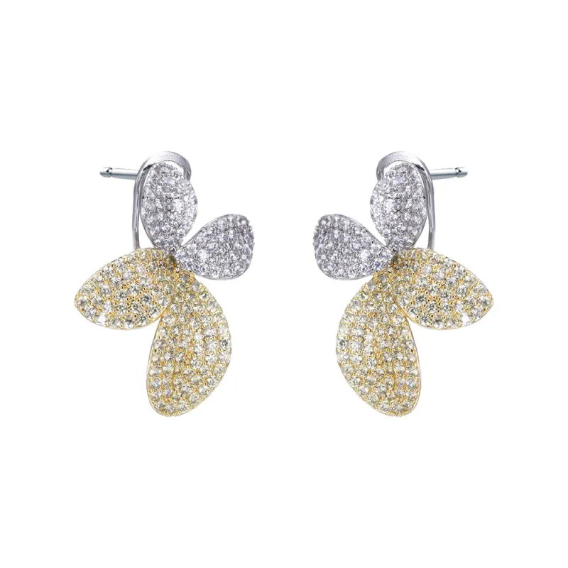 Two Tone Pave Petal Drop Stud Earring sold by Adina Eden's