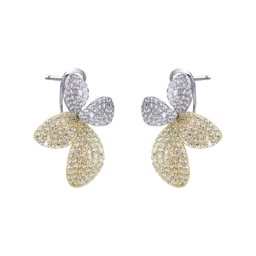 Two Tone Pave Petal Drop Stud Earring sold by Adina Eden's
