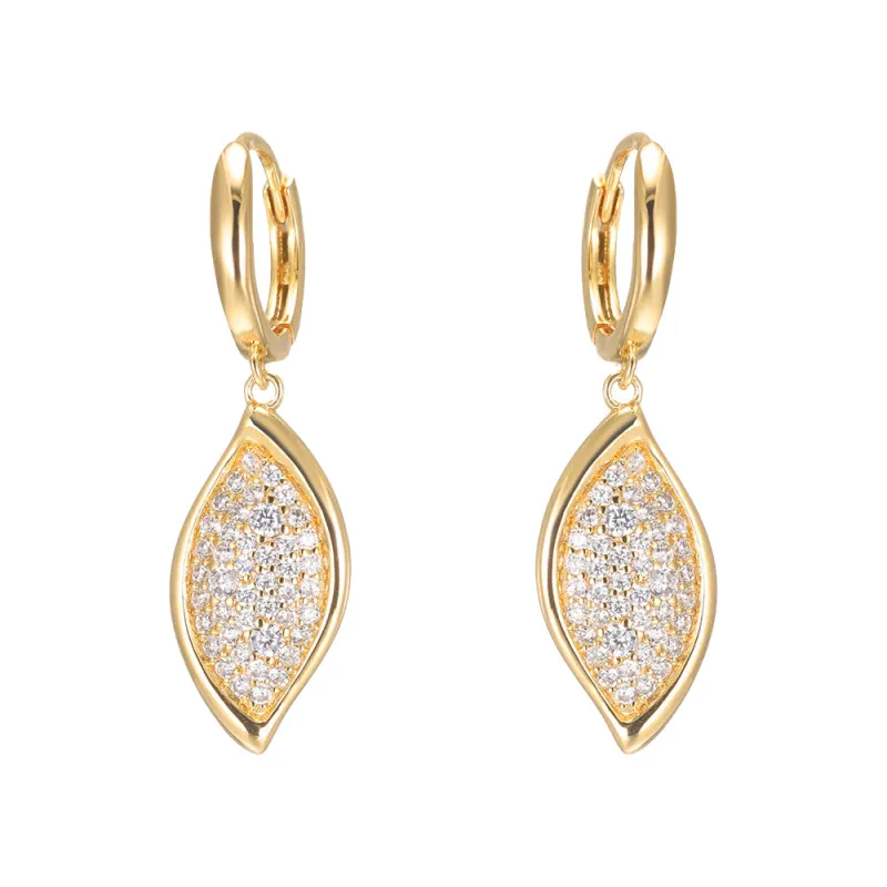 Pave Curved Marquise Drop Huggie Earring sold by Adina Eden's