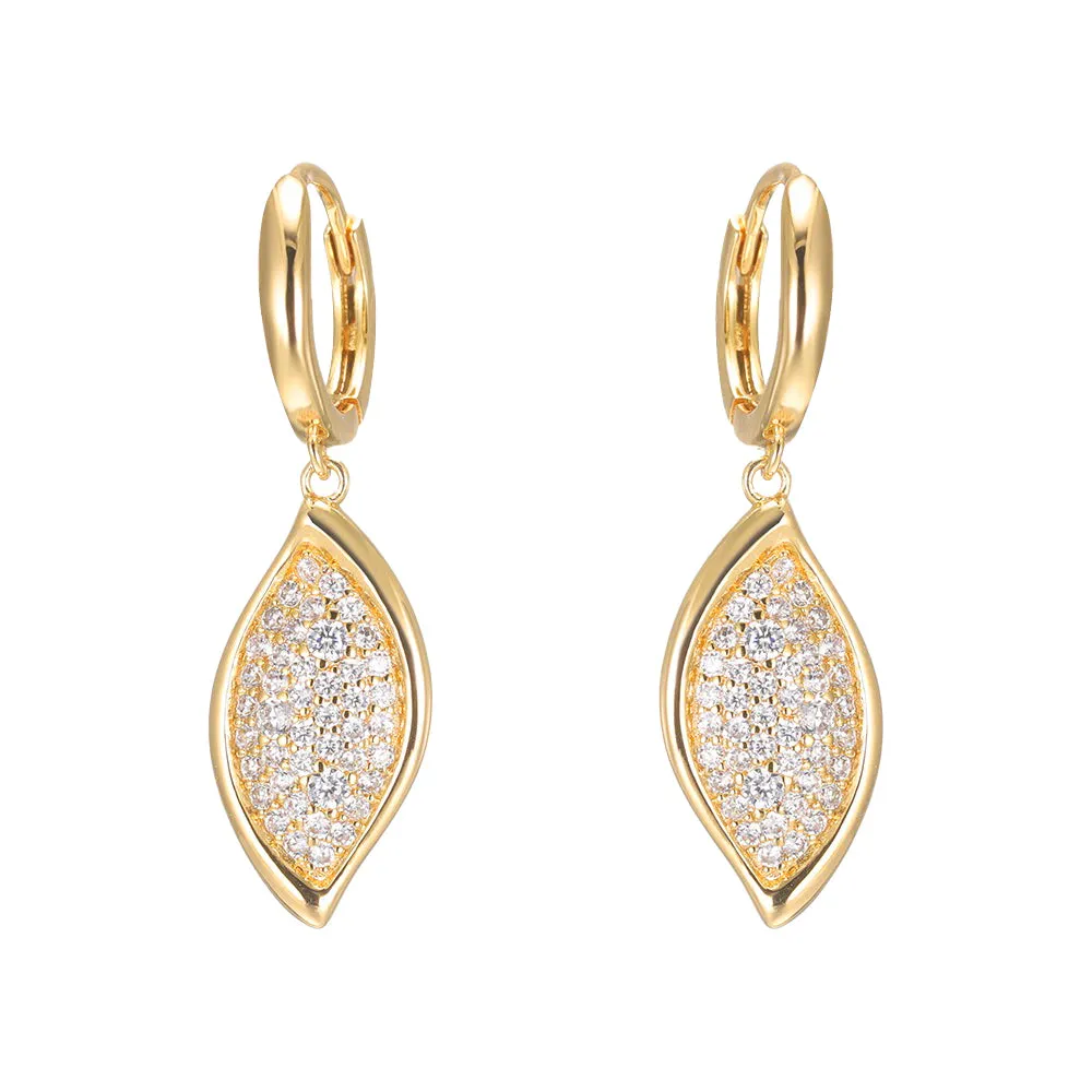 Pave Curved Marquise Drop Huggie Earring sold by Adina Eden's