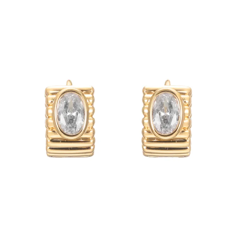 CZ Oval Bezel Ridged Huggie Earring sold by Adina Eden's