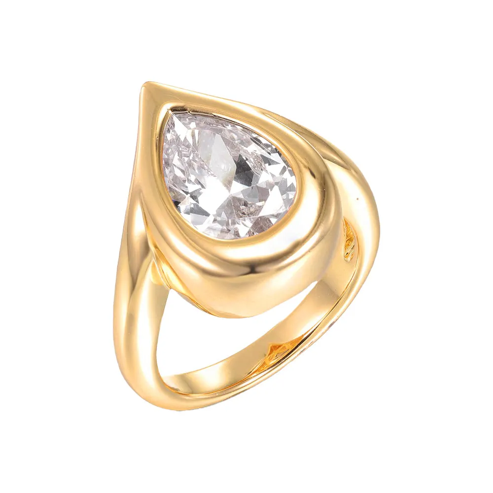 CZ Pear Bezel Pinky Ring sold by Adina Eden's