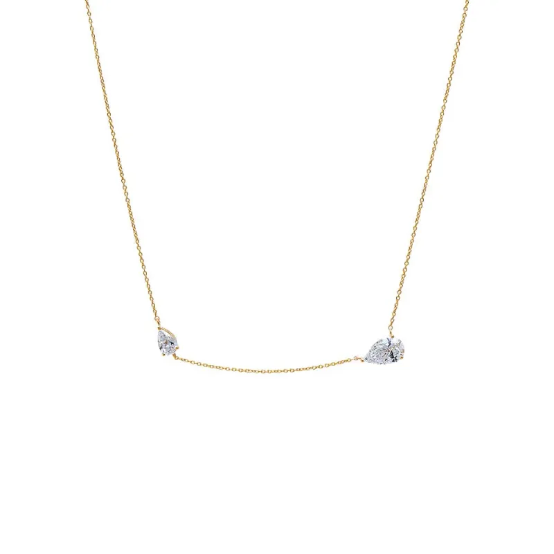 Lab Grown Diamond Embedded Double Pear Chain Necklace 14K sold by Adina Eden's