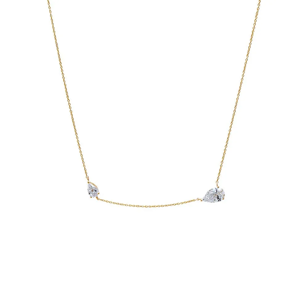 Lab Grown Diamond Embedded Double Pear Chain Necklace 14K sold by Adina Eden's