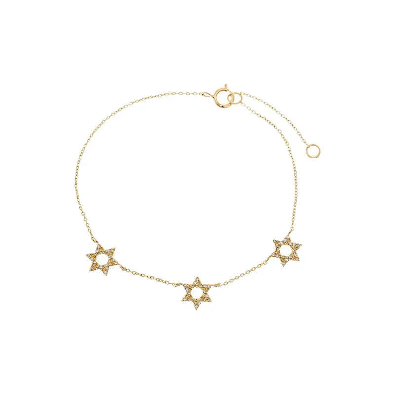 Diamond Pave Triple Star Of David Bracelet 14K sold by Adina Eden's