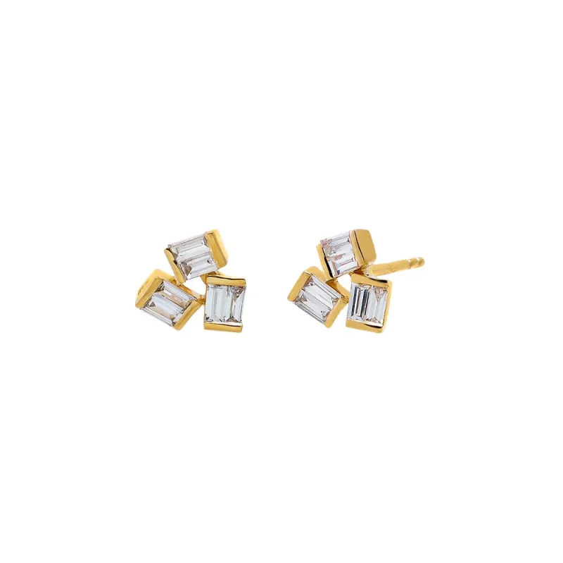 Lab Grown Diamond Baguette Cluster Stud Earring 14K sold by Adina Eden's