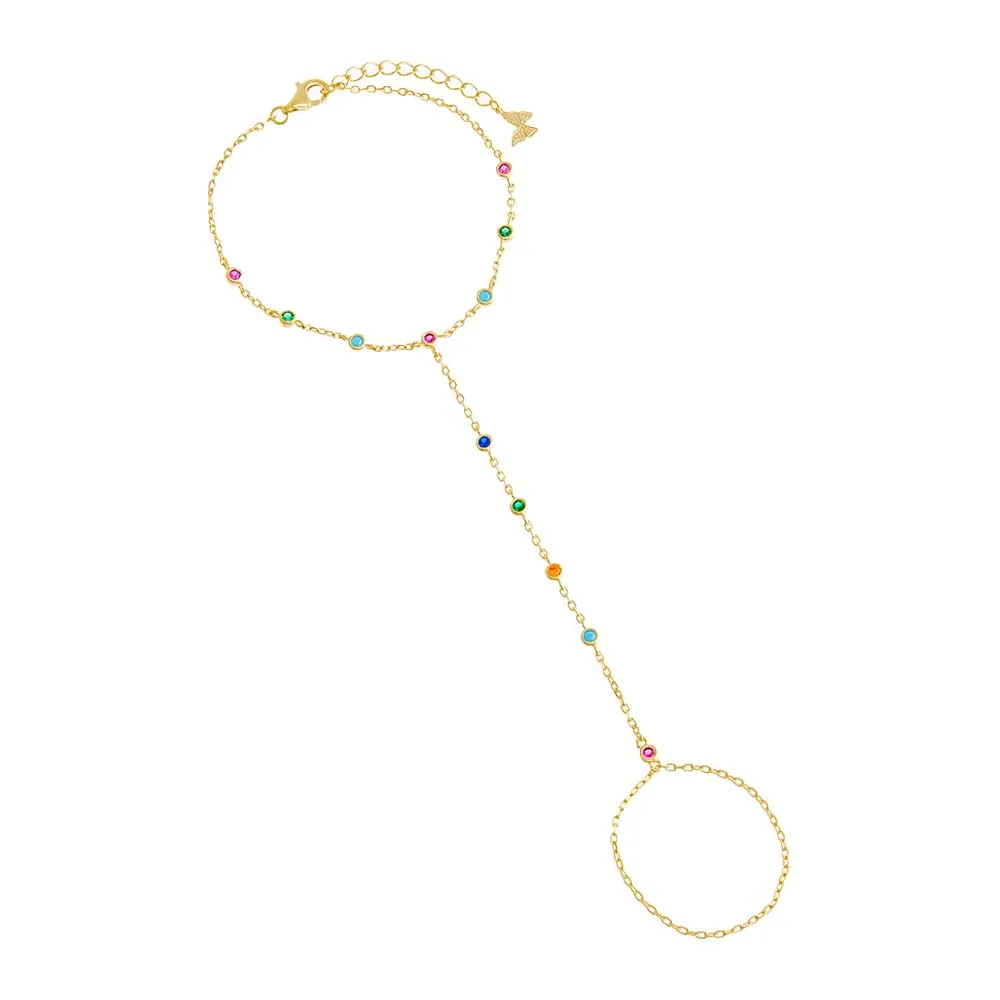 Multi-Colored CZ Station Hand Chain sold by Adina Eden's