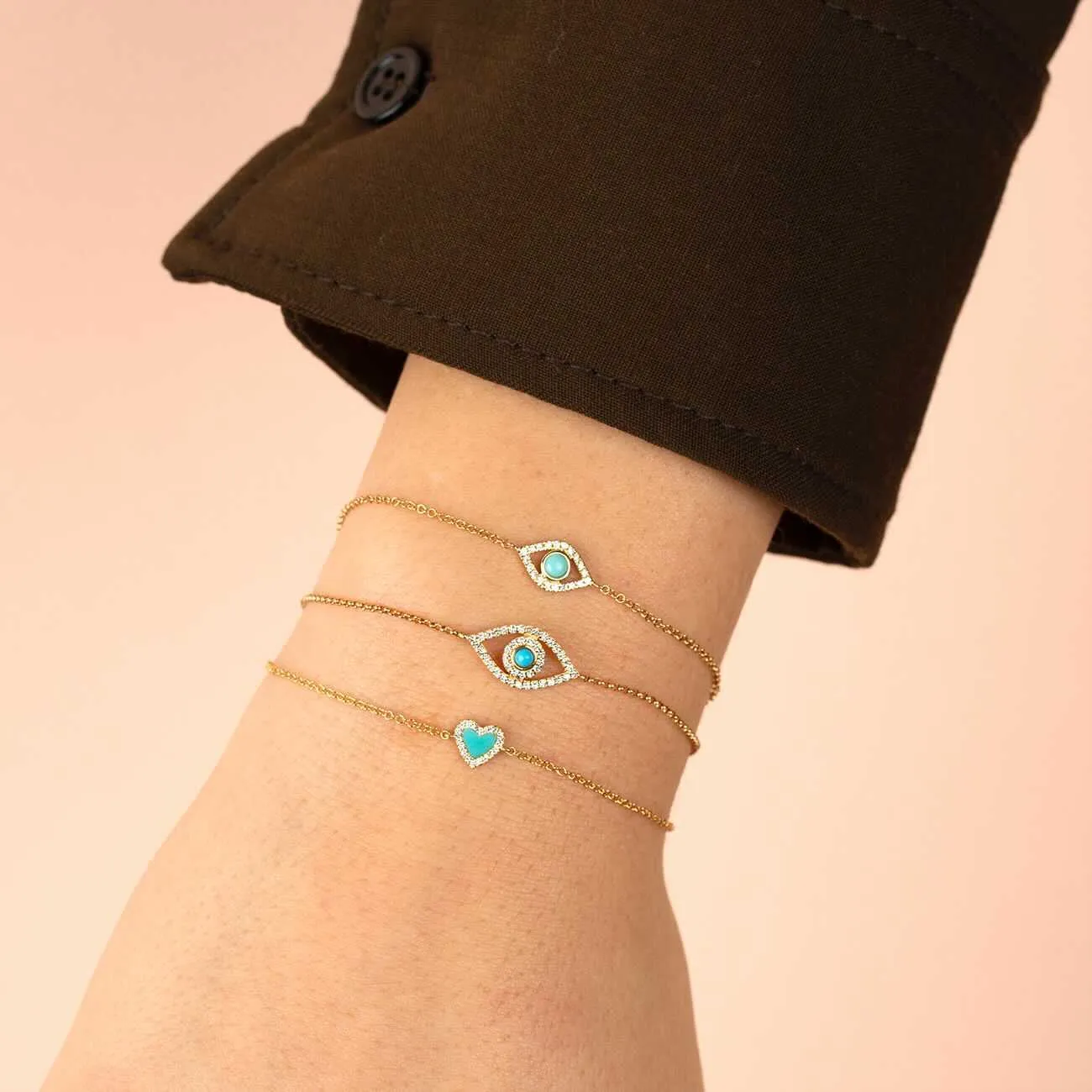 Diamond X Turquoise Evil Eye Bracelet 14K sold by Adina Eden's product image thumbnail 2