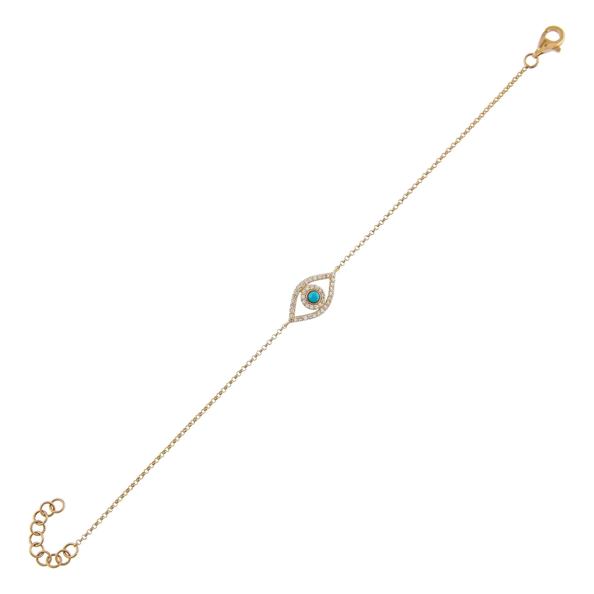 Diamond X Turquoise Evil Eye Bracelet 14K sold by Adina Eden's