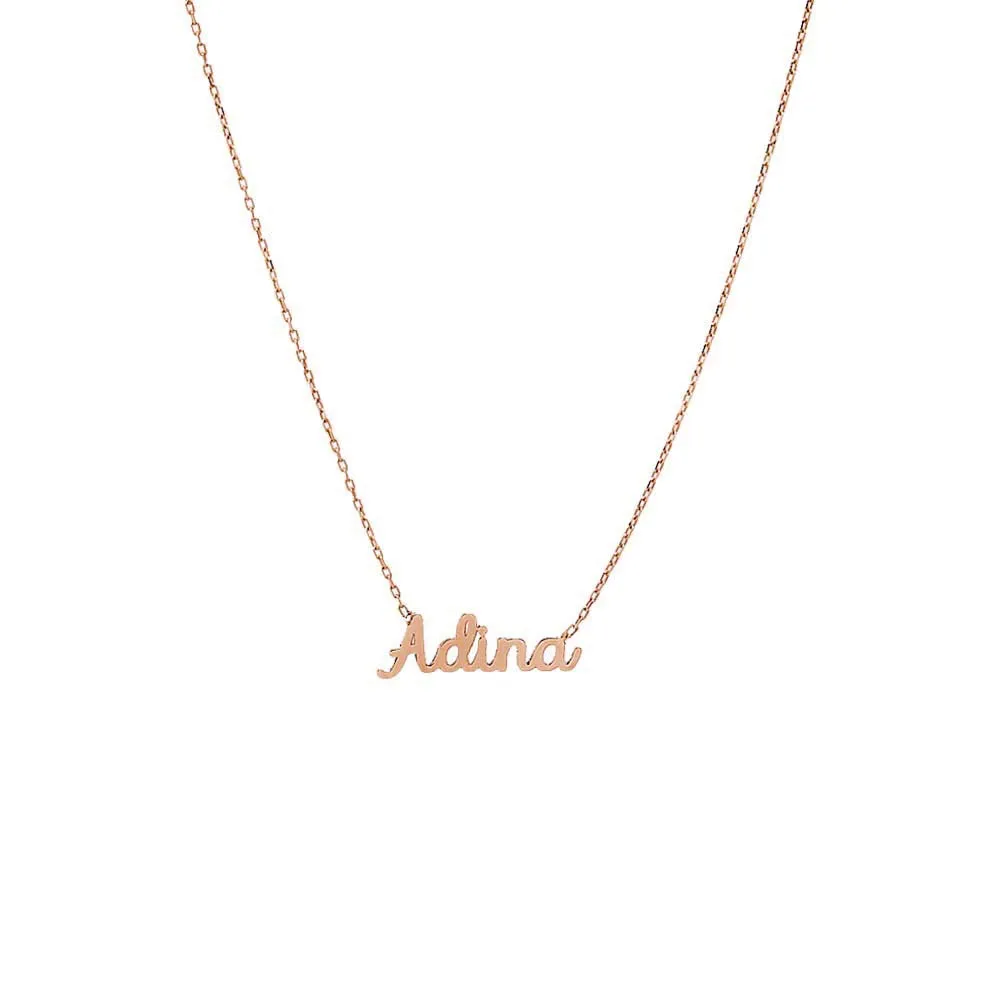 Solid Mini Script Name Necklace 14K sold by Adina Eden's product image thumbnail 4