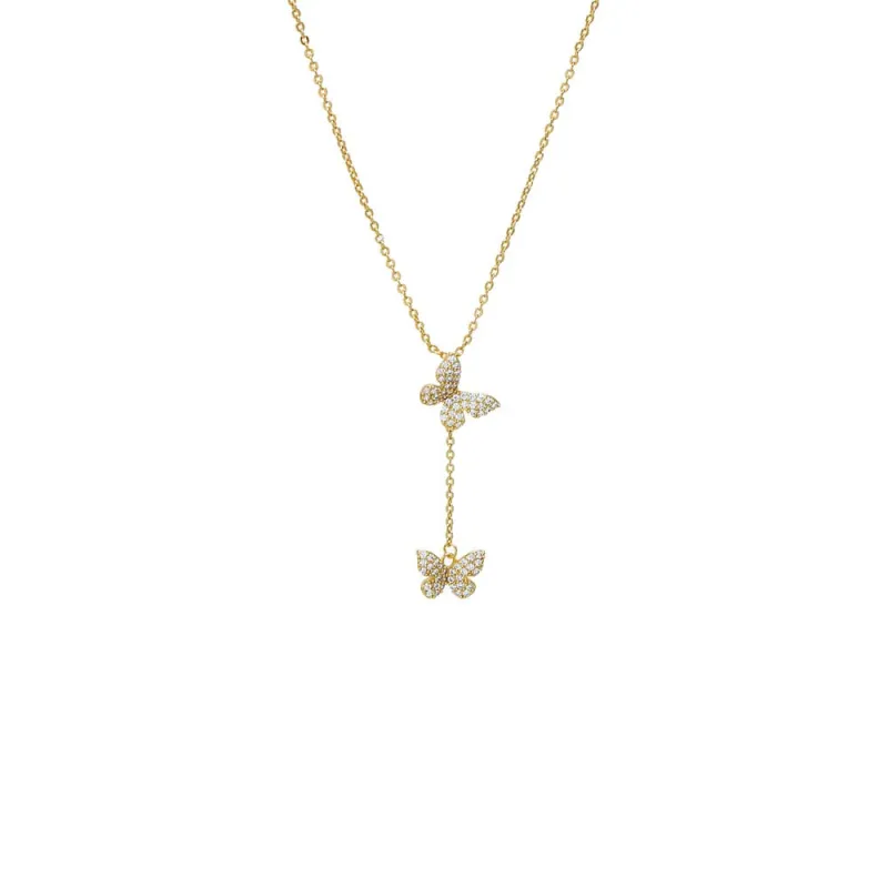 Pave Double Butterfly Drop Pendant Necklace sold by Adina Eden's