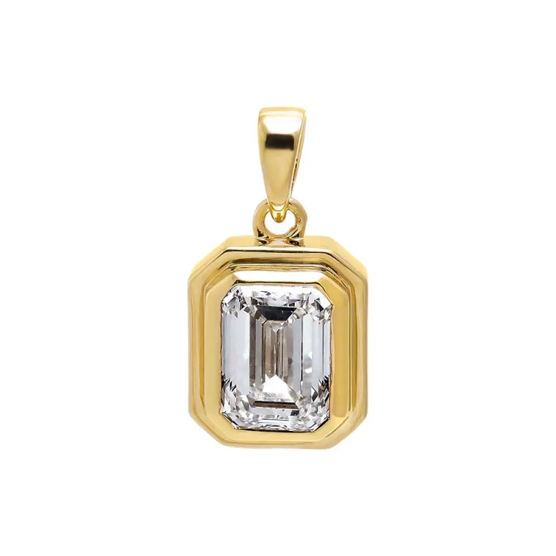 Lab Grown Diamond Emerald Bezel Pendant 14K sold by Adina Eden's