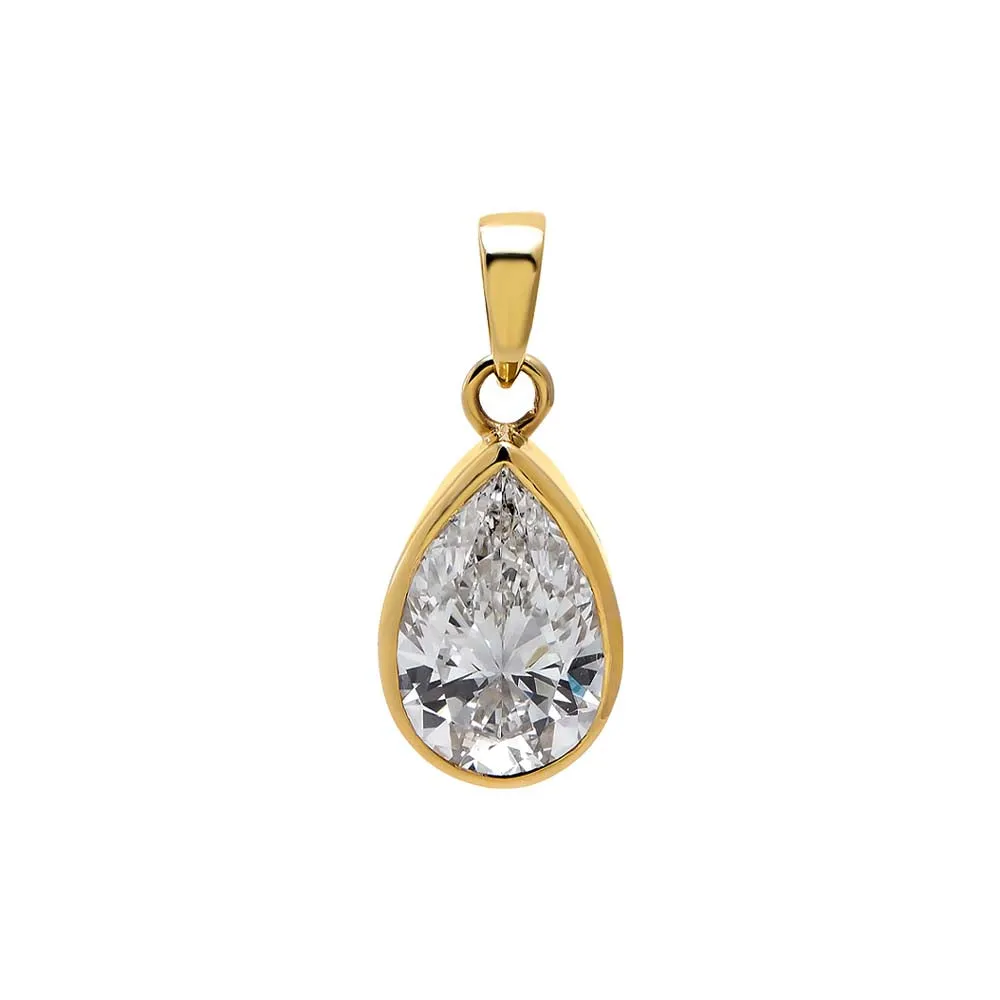 Lab Grown Diamond Pear Bezel Pendant 14K sold by Adina Eden's