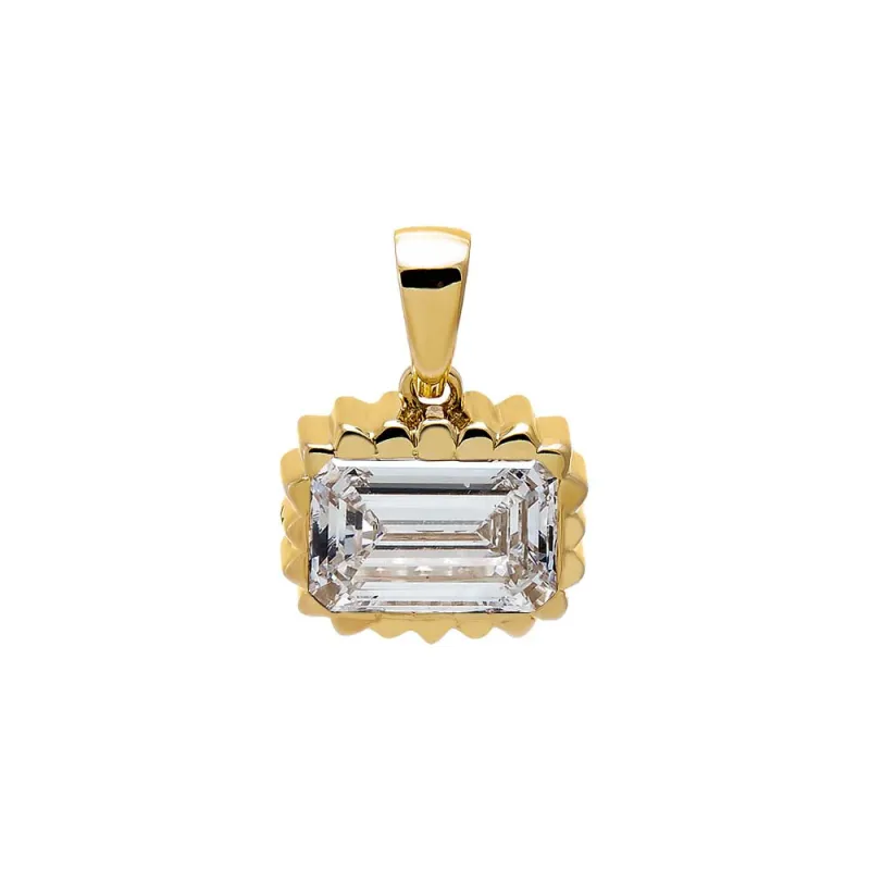 Lab Grown Diamond Bezel Emerald Pendant 14K sold by Adina Eden's