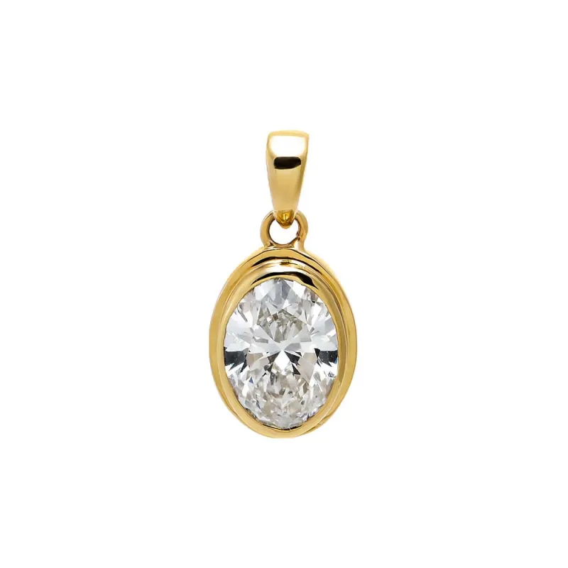 Lab Grown Diamond Oval Bezel Pendant 14K sold by Adina Eden's