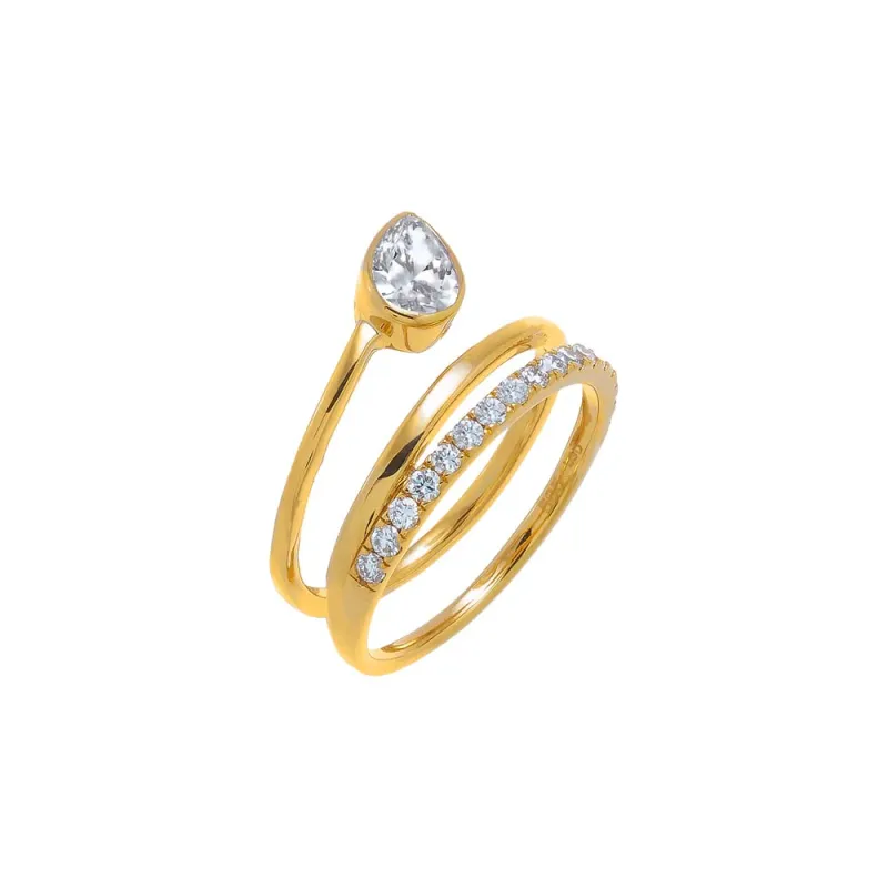 Lab Grown Diamond Pear Bezel Double Wrap Ring 14K sold by Adina Eden's