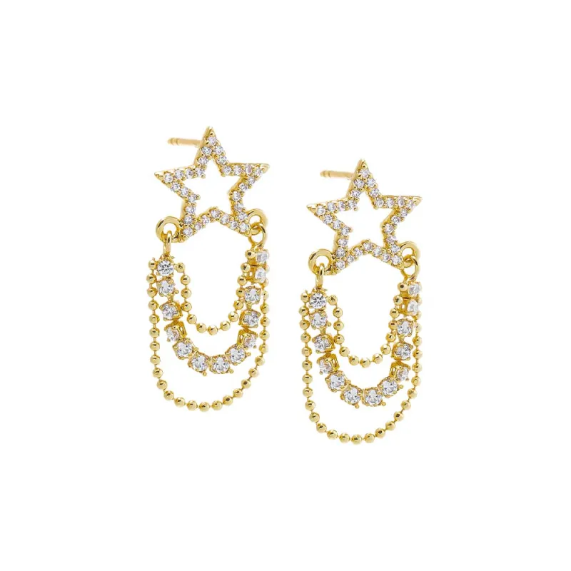 Pave Cutout Star Drop Tennis & Chain Stud Earring sold by Adina Eden's