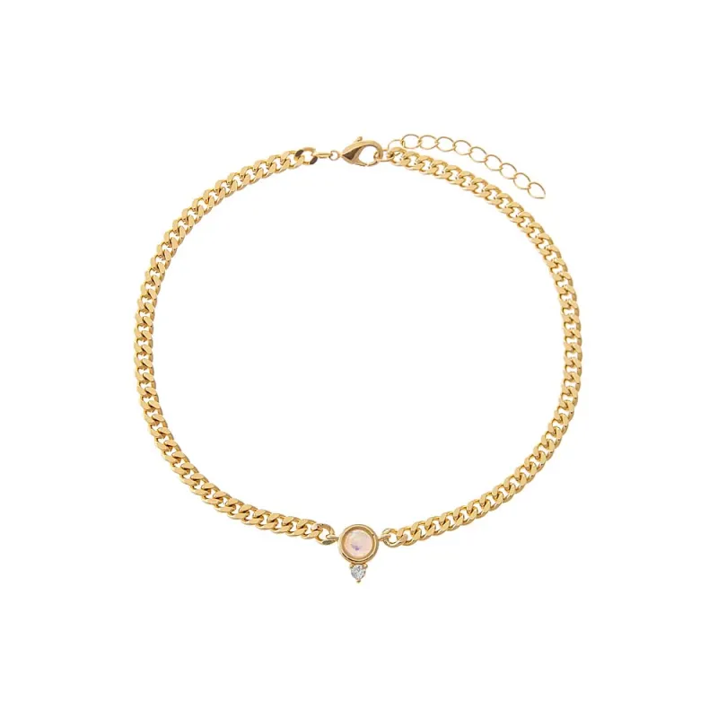 CZ X Opal Cuban Link Pendant Anklet sold by Adina Eden's