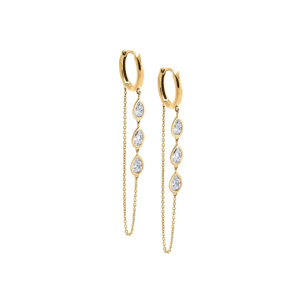 Lab Grown Diamond Teardrop Chain Dangle Huggie Earring 14K sold by Adina Eden's