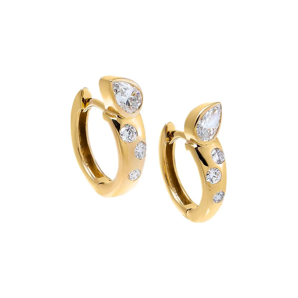 Lab Grown Diamond Pear & Round Multi-Stone Huggie 14K sold by Adina Eden's