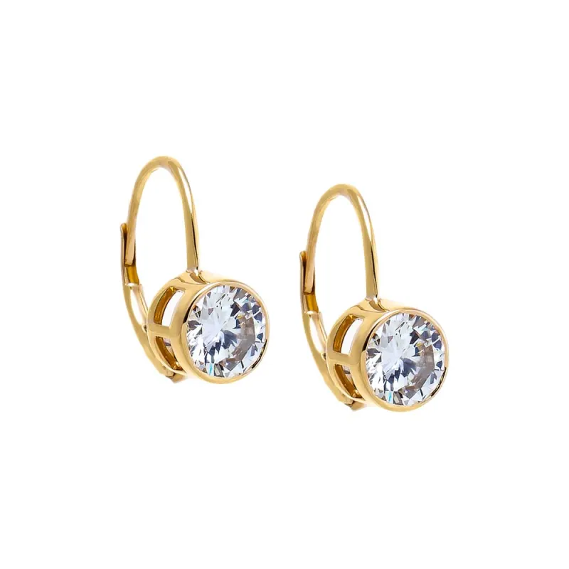 Lab Grown Diamond Round Bezel Leverback Earring 14K sold by Adina Eden's