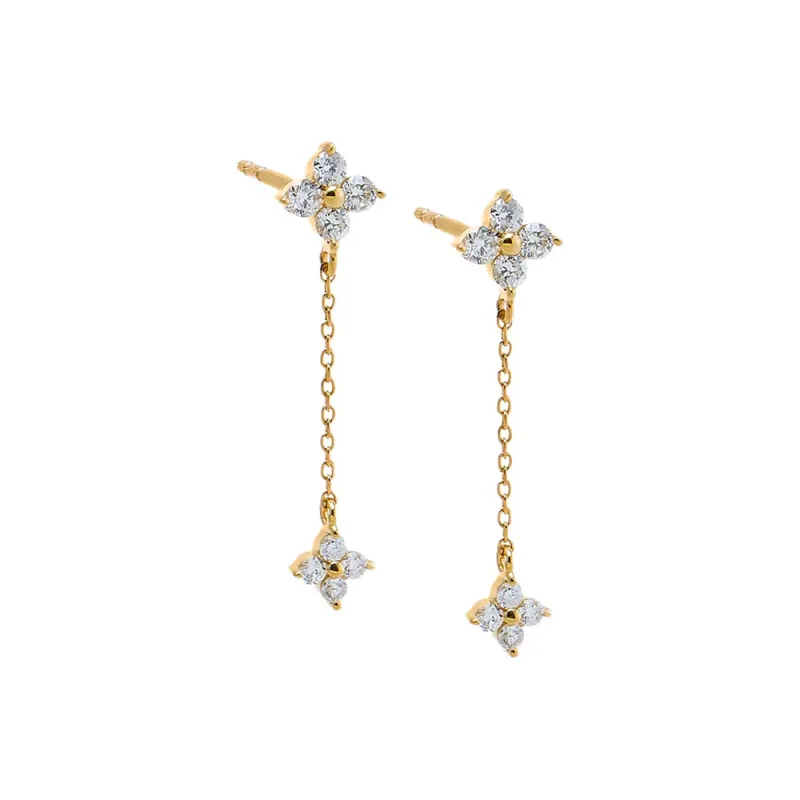 Floral Diamond Chain Drop Earrings 14K sold by Adina Eden's