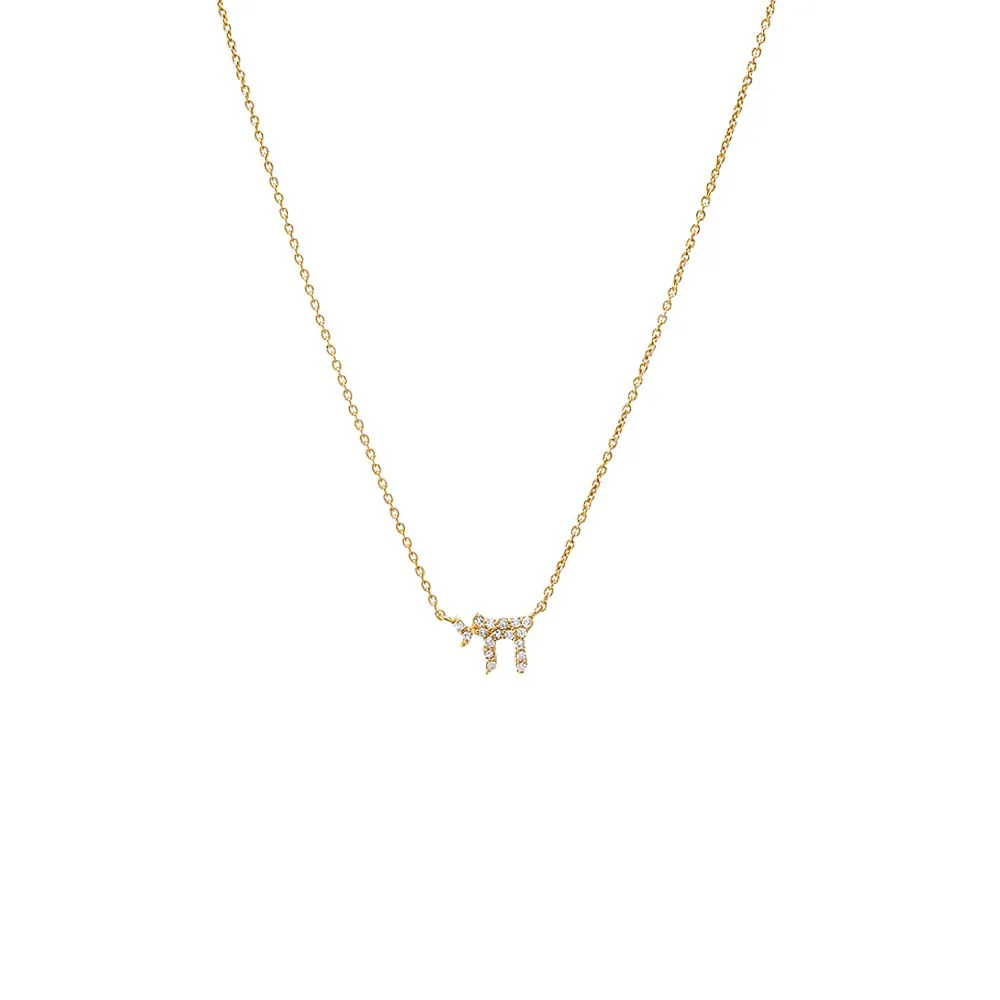 Diamond Pave Chai Charm Necklace 14K sold by Adina Eden's