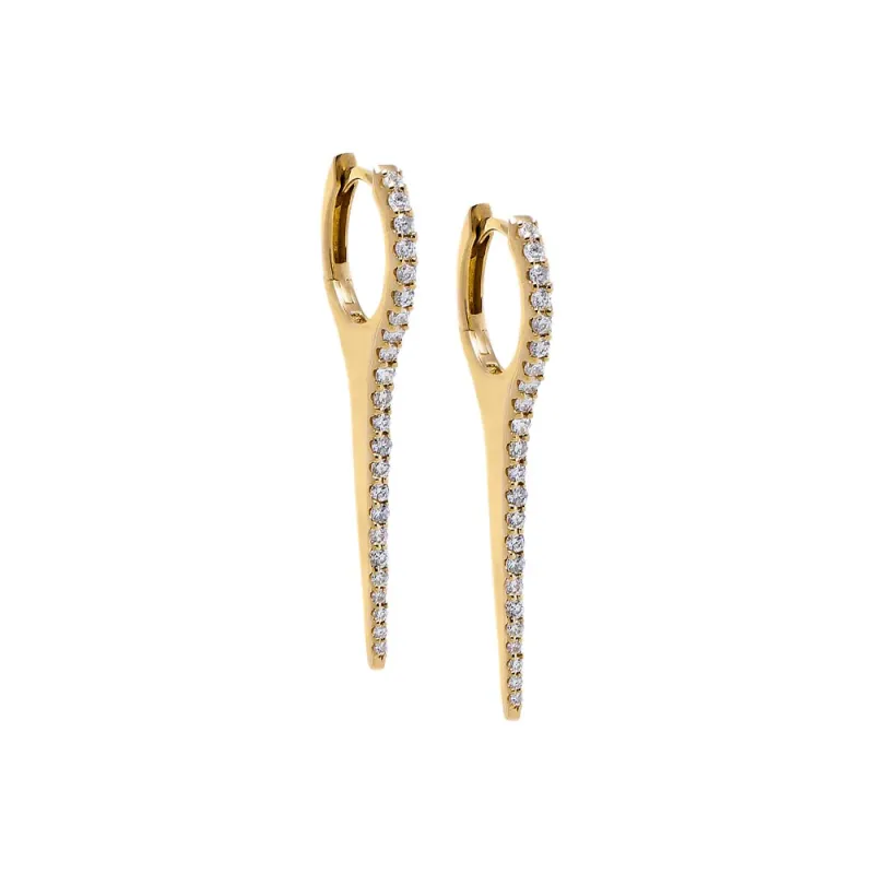 Diamond Pave Large Elongated Spike Huggie Earring 14K sold by Adina Eden's