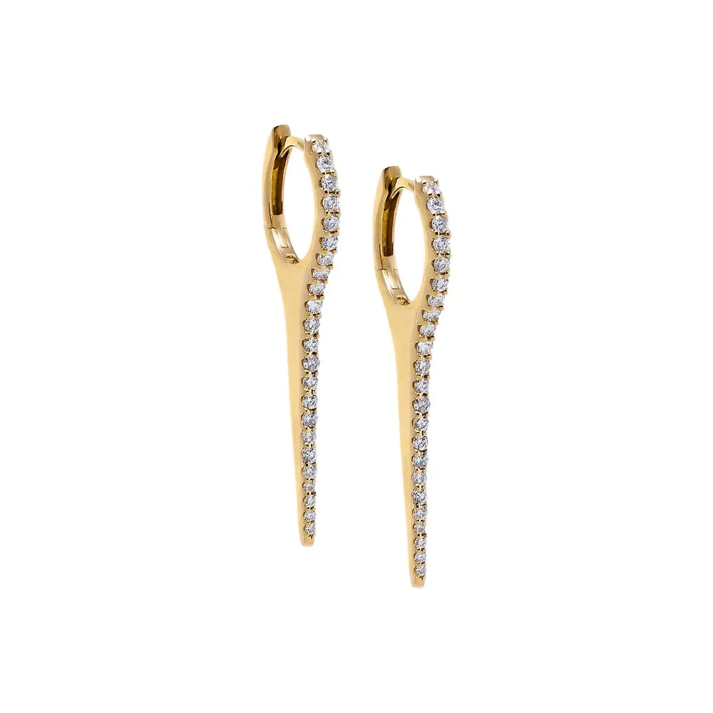 Diamond Pave Large Elongated Spike Huggie Earring 14K sold by Adina Eden's