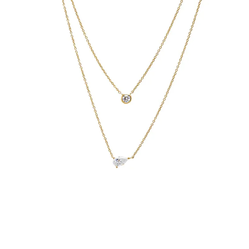 Lab Grown Diamond Double Layer Pear & Bezel Necklace 14K sold by Adina Eden's