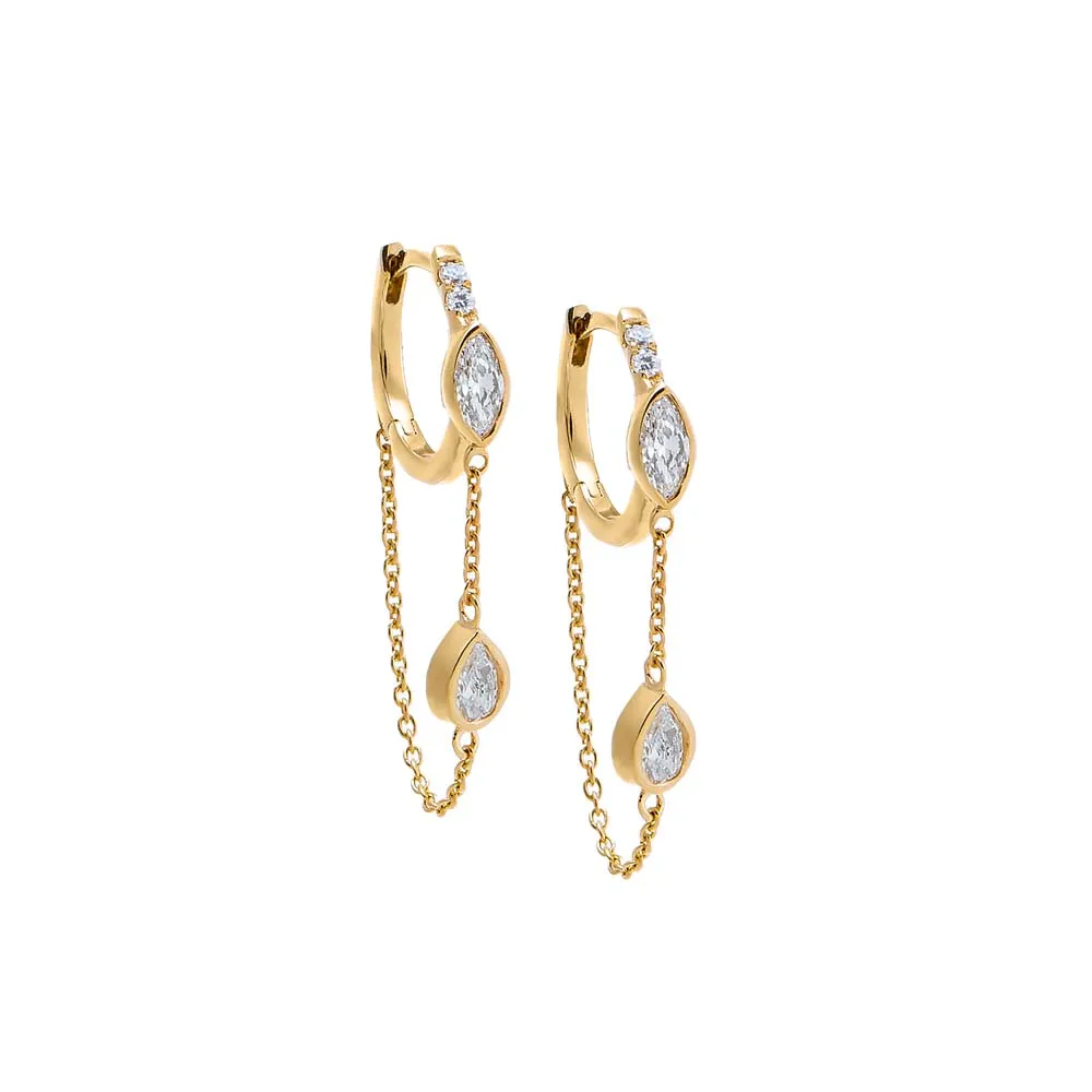 Lab Grown Diamond Chain Drop Chain Huggie Earring 14K sold by Adina Eden's