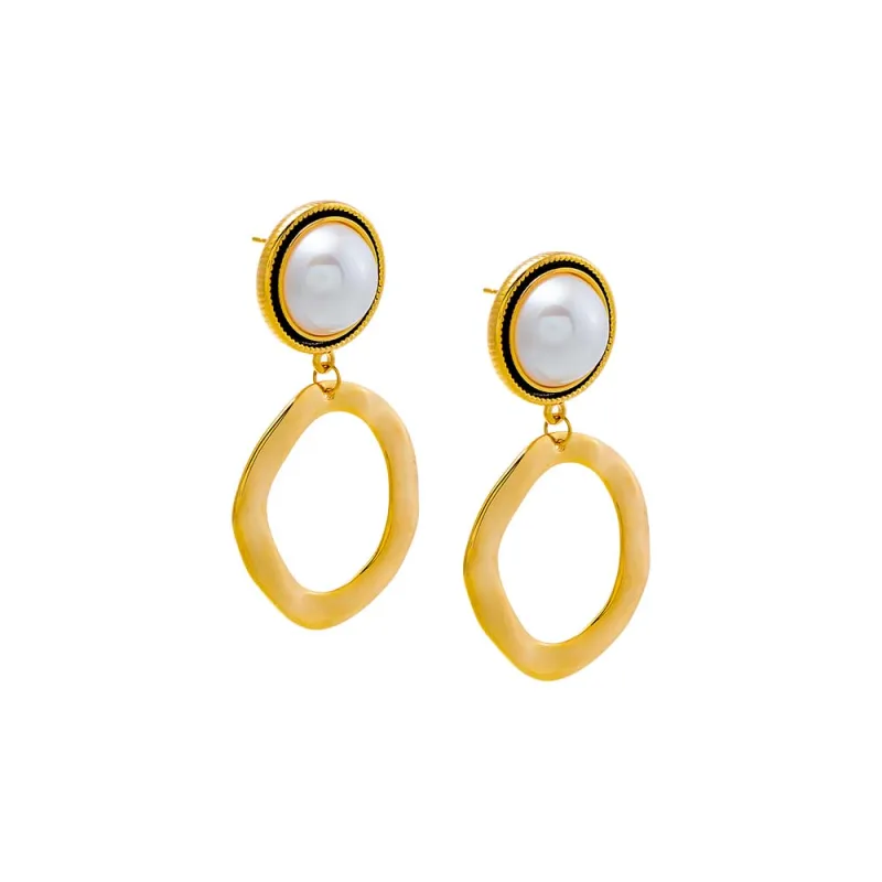 Pearl & Open Oval Drop Earring sold by Adina Eden's