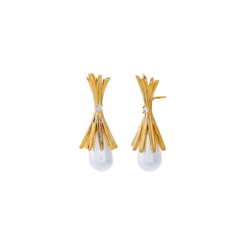 Gold Tassel Pearl Drop Earring sold by Adina Eden's