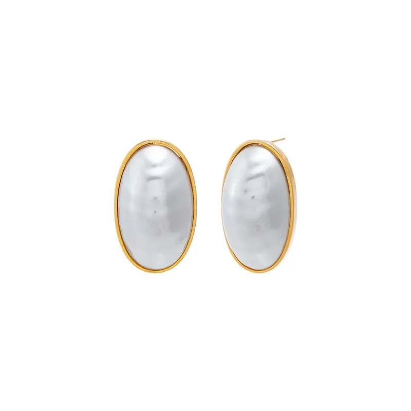 Oval Faux Pearl Stud Earring sold by Adina Eden's